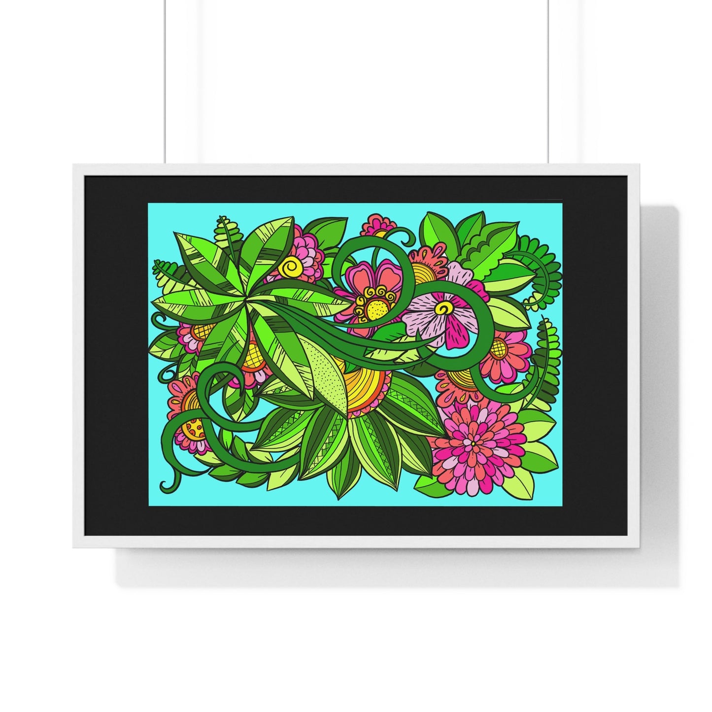 Horizontal Framed Poster - Flower Doodle 36"x24" - Blululi