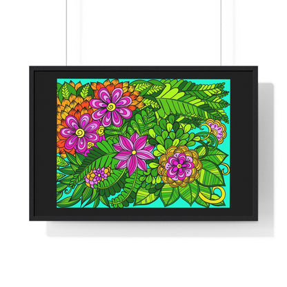 Horizontal Framed Poster - Flower Doodle 36"x24" - Blululi