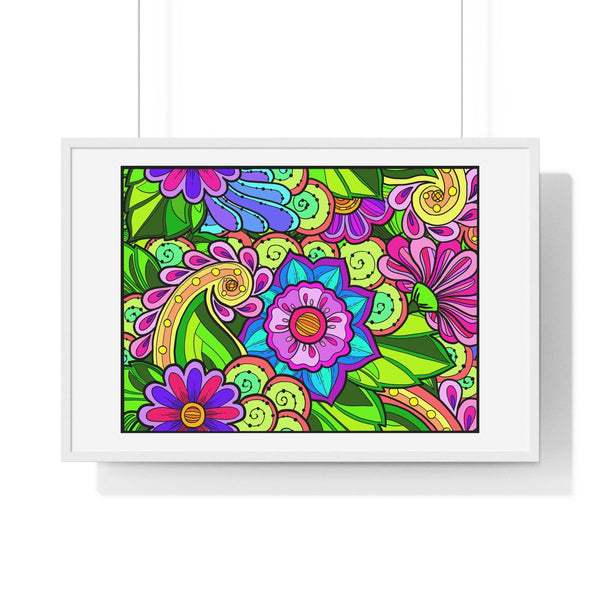 Horizontal Framed Poster - Flower Doodle 36"x24" - Blululi