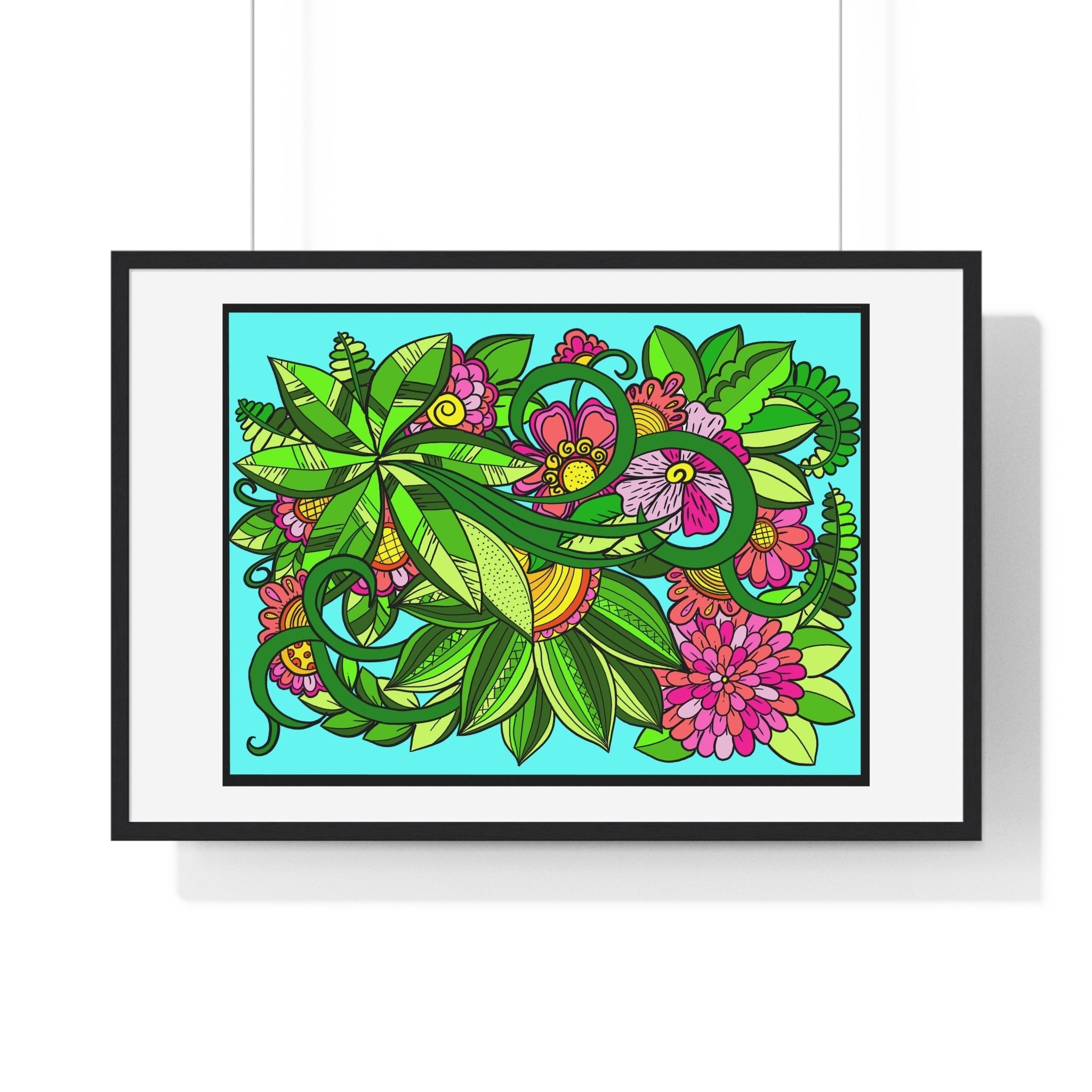 Horizontal Framed Poster - Flower Doodle 36"x24" - Blululi