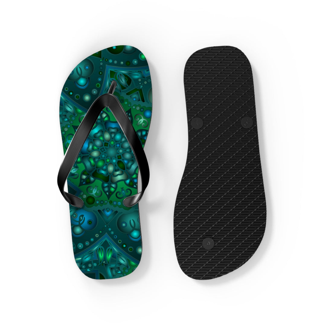 Hypnotic Blue & Green Mandala Flip Flops Shoes - Blululi