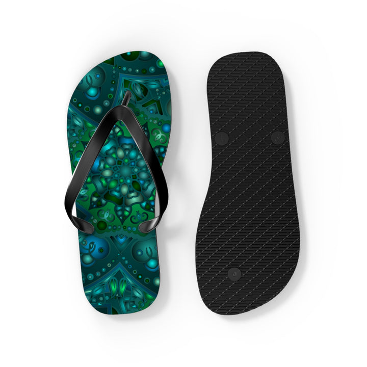 Hypnotic Blue & Green Mandala Flip Flops Shoes - Blululi