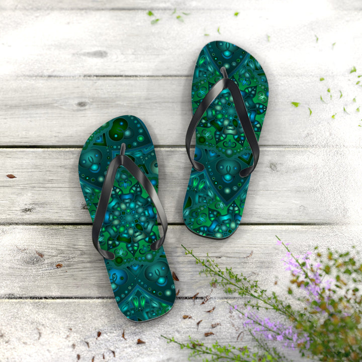 Hypnotic Blue & Green Mandala Flip Flops Shoes - Blululi