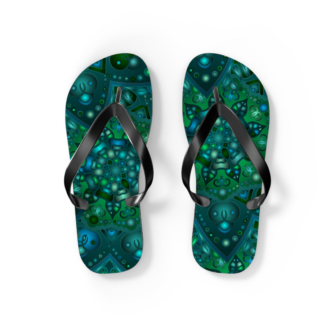 Hypnotic Blue & Green Mandala Flip Flops Shoes - Blululi