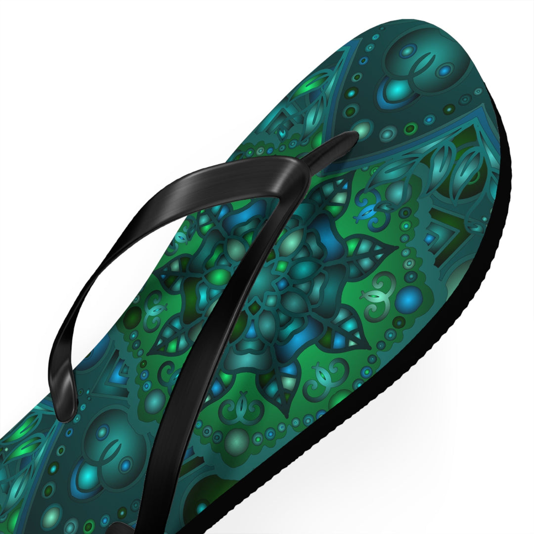 Hypnotic Blue & Green Mandala Flip Flops Shoes - Blululi