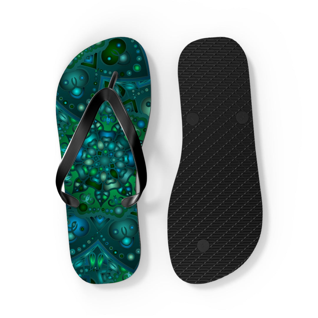 Hypnotic Blue & Green Mandala Flip Flops Shoes - Blululi