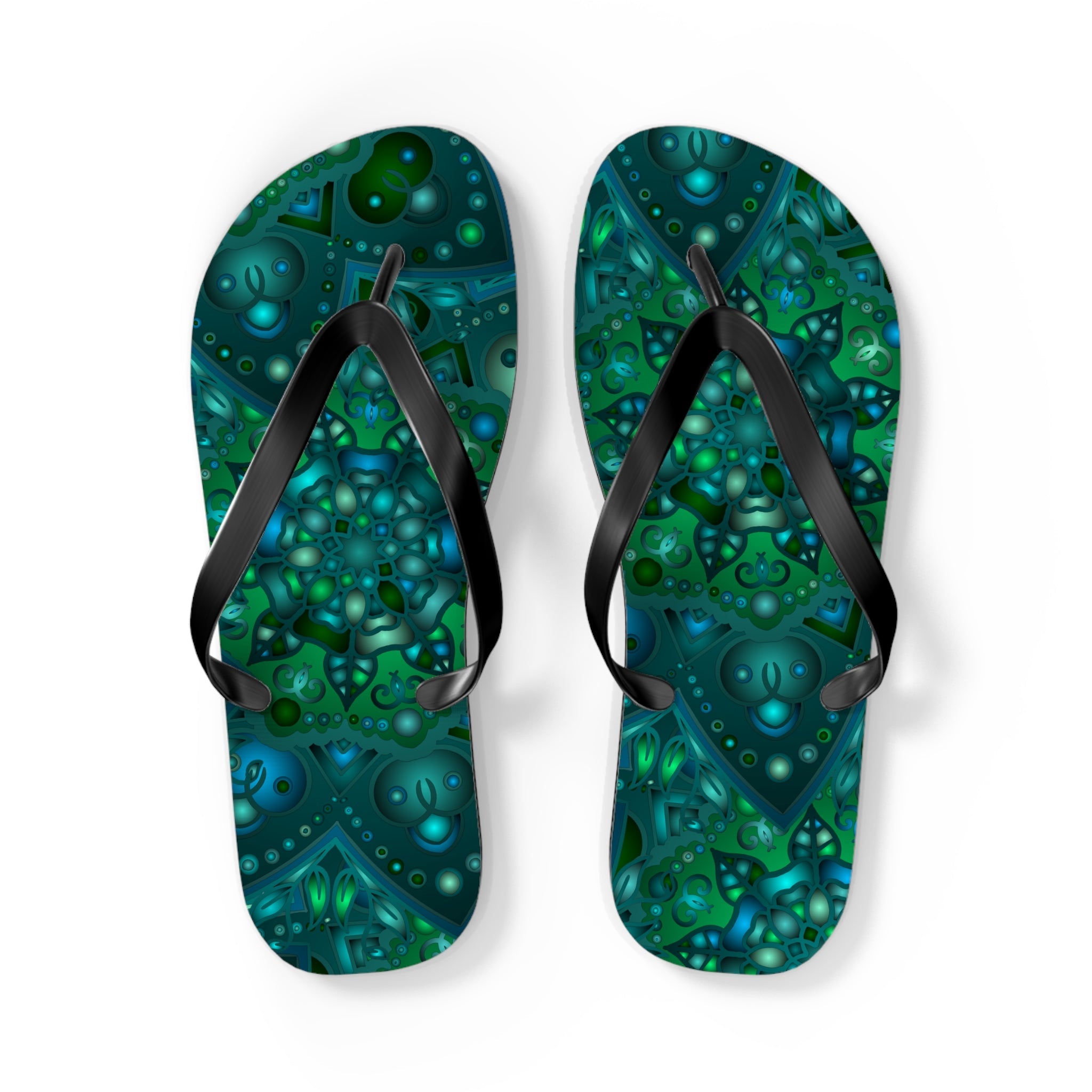 Hypnotic Blue & Green Mandala Flip Flops Shoes - Blululi