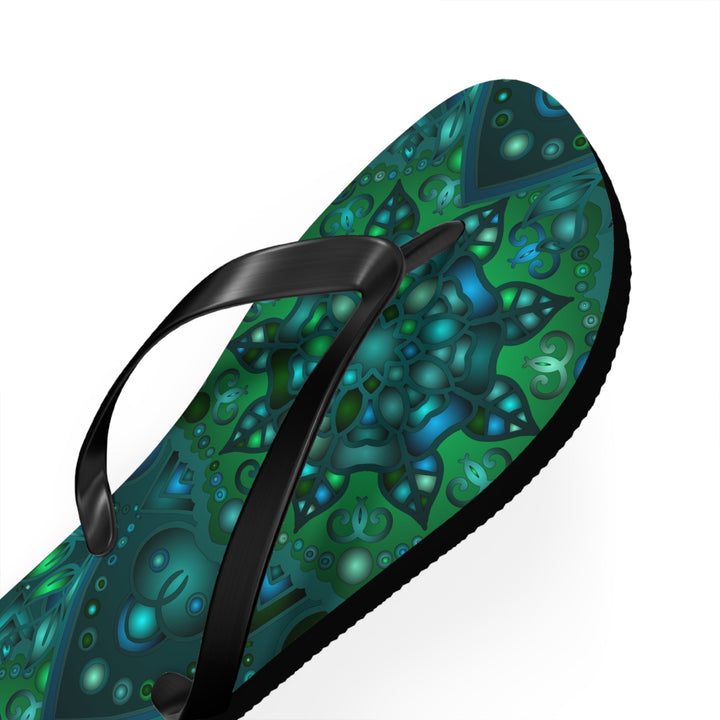 Hypnotic Blue & Green Mandala Flip Flops Shoes - Blululi