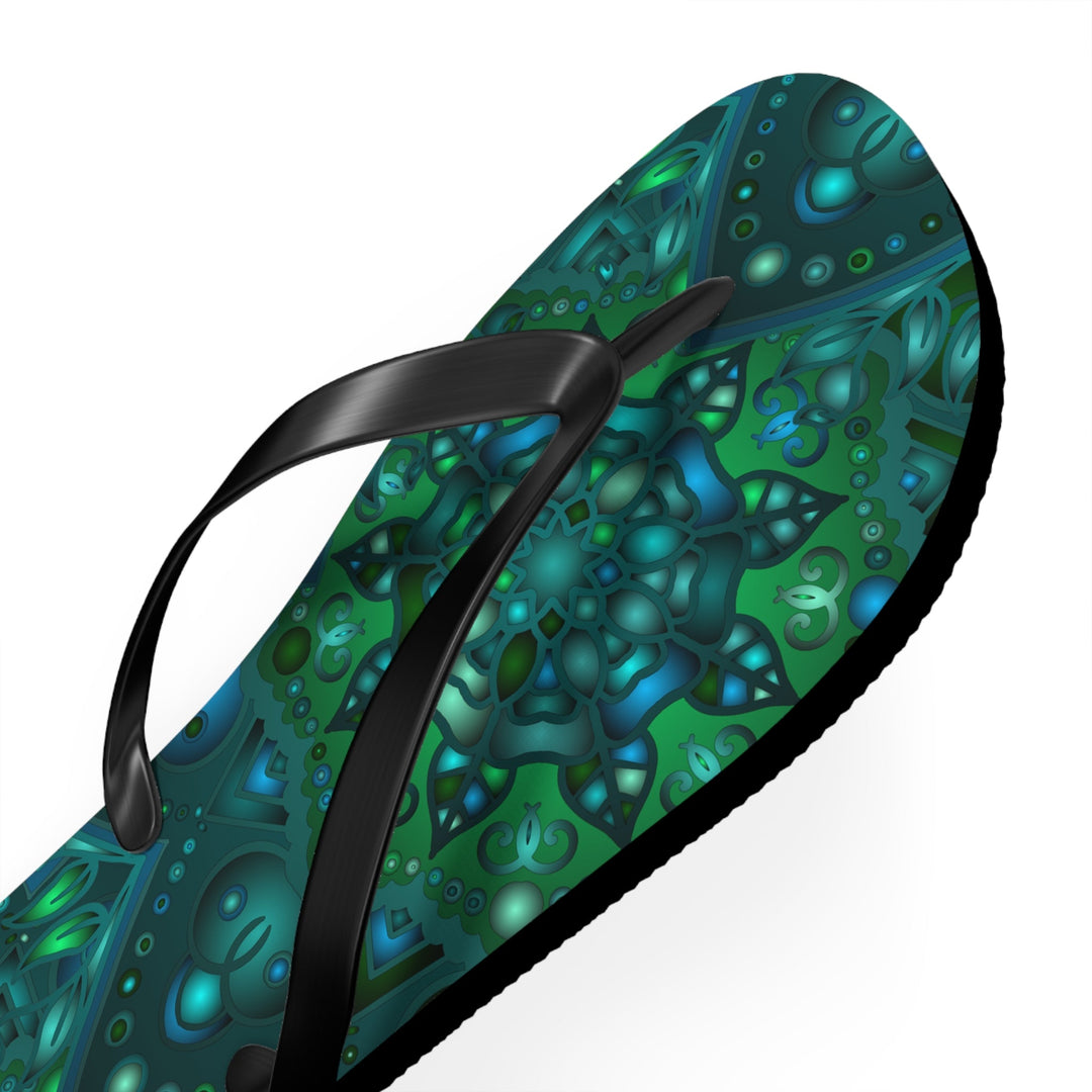 Hypnotic Blue & Green Mandala Flip Flops Shoes - Blululi