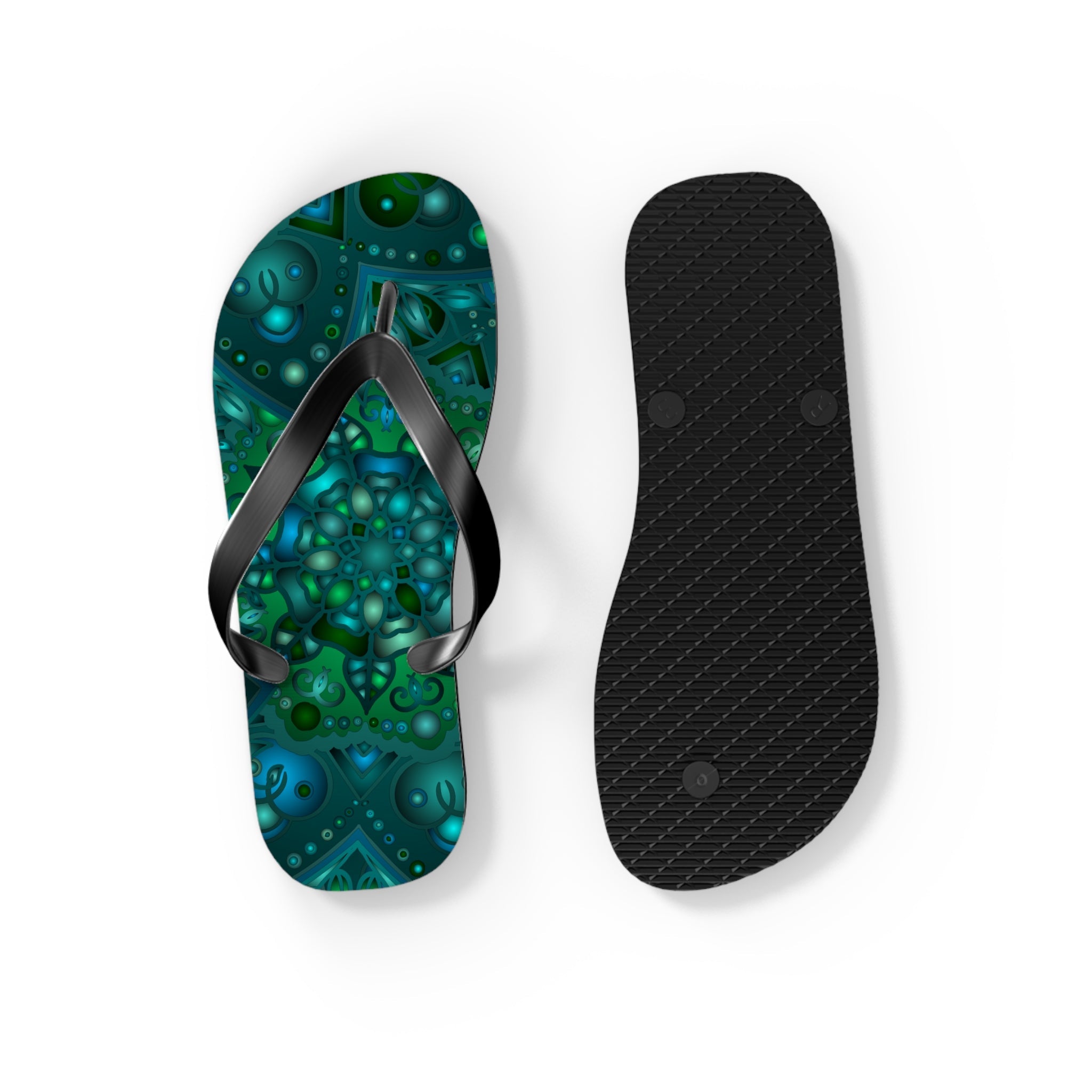 Hypnotic Blue & Green Mandala Flip Flops Shoes - Blululi