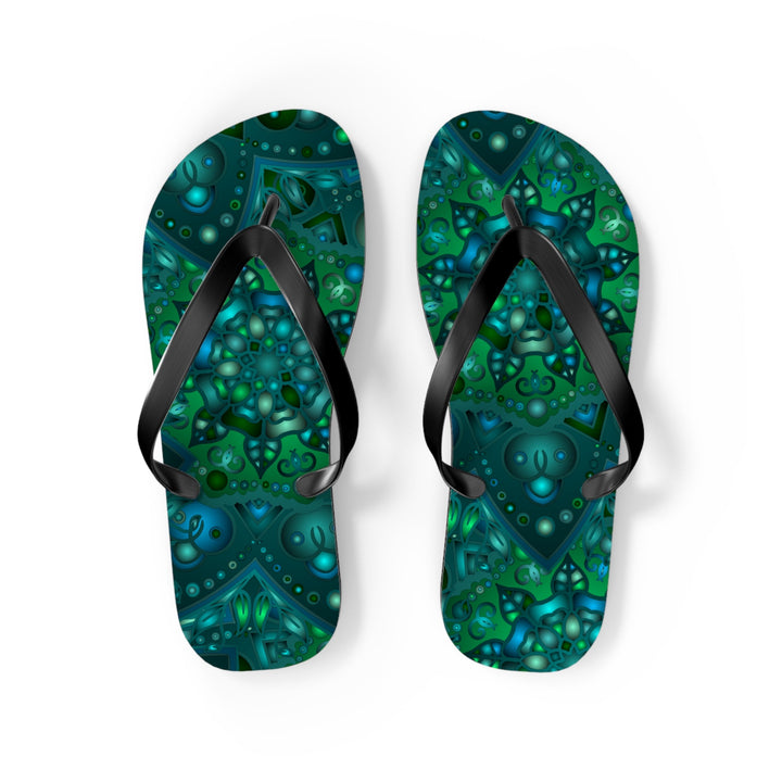 Hypnotic Blue & Green Mandala Flip Flops Shoes - Blululi