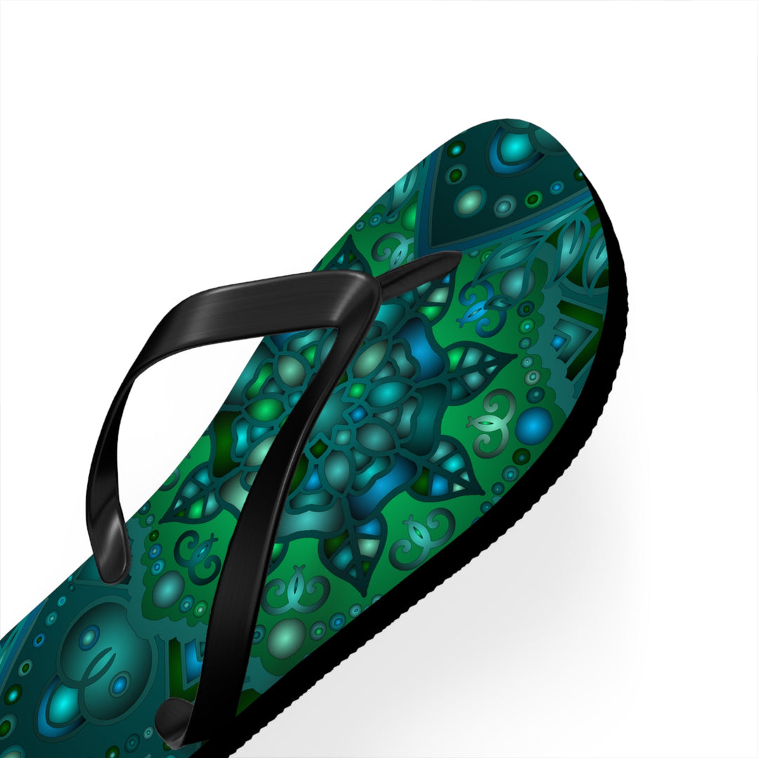 Hypnotic Blue & Green Mandala Flip Flops Shoes - Blululi