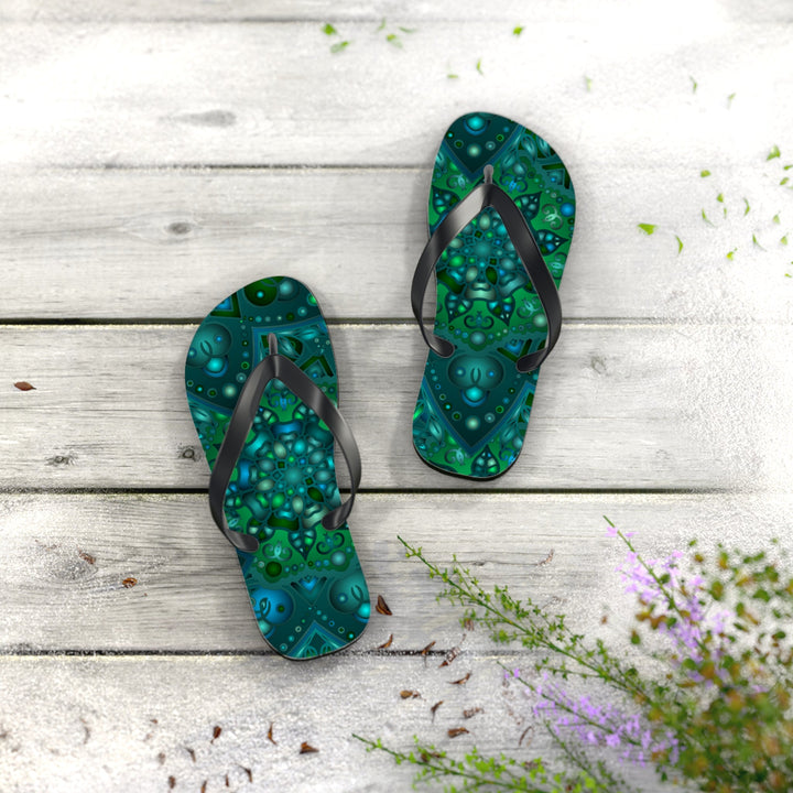 Hypnotic Blue & Green Mandala Flip Flops Shoes - Blululi