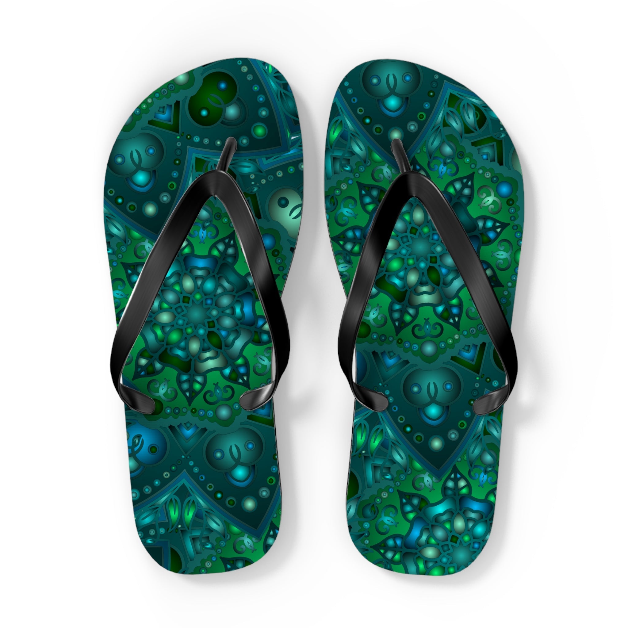 Hypnotic Blue & Green Mandala Flip Flops Shoes - Blululi