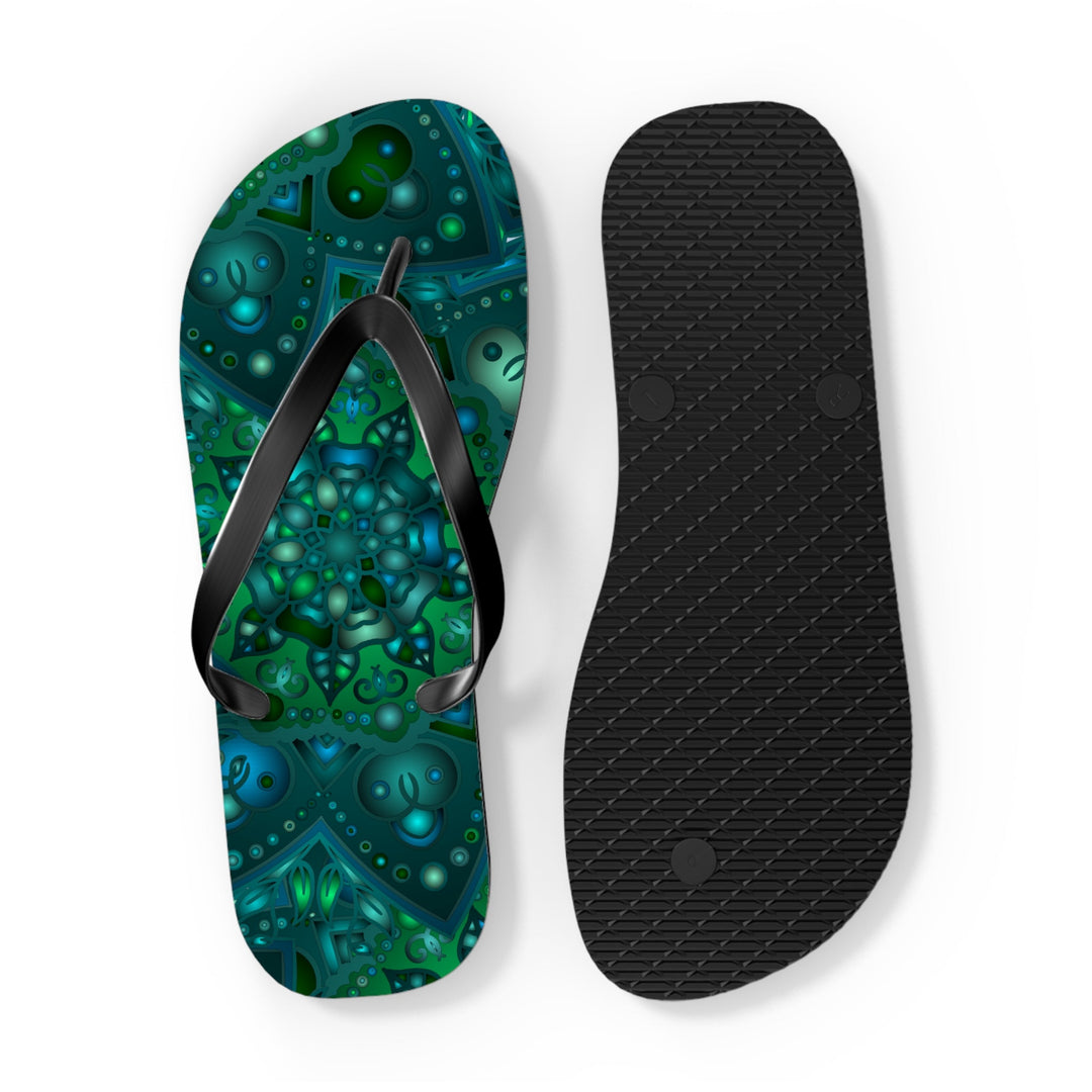 Hypnotic Blue & Green Mandala Flip Flops Shoes - Blululi