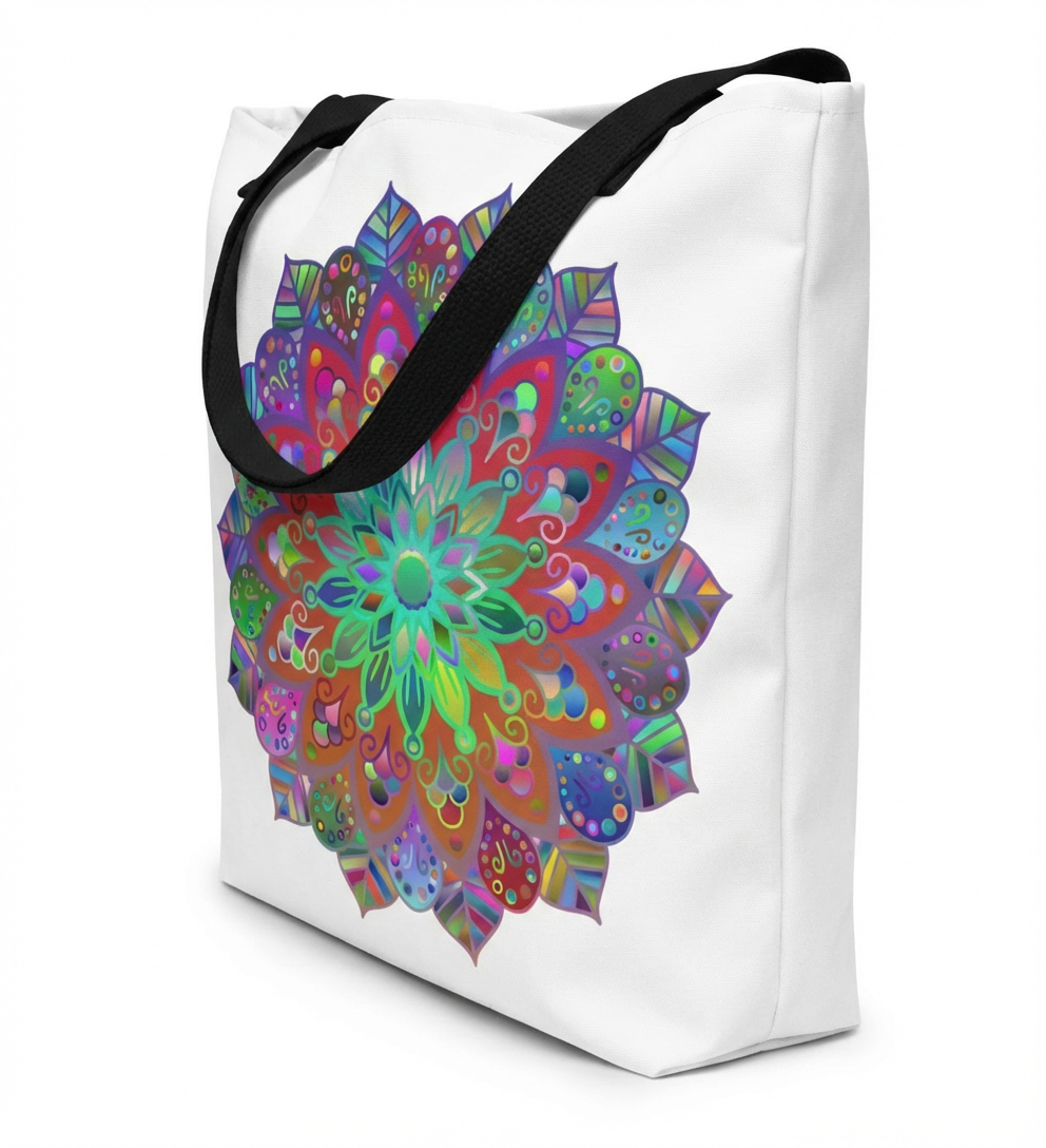 Mandala Inspired Tote Bag with Rich Color Harmony and Elegance