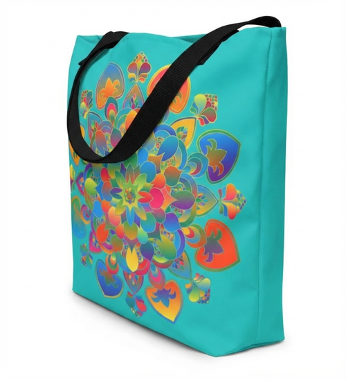 Sky Lotus Tote Bag - Azure Blue Floral Shoulder Bag for Women