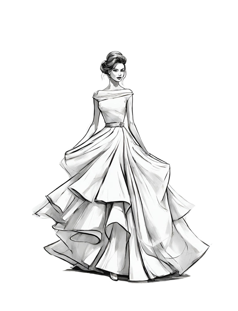 Coloring Page of a Spanish Flamenco Dress, part of the Fashion Coloring Book showcasing Cultural Diversity and Global Fashion by Blululi
