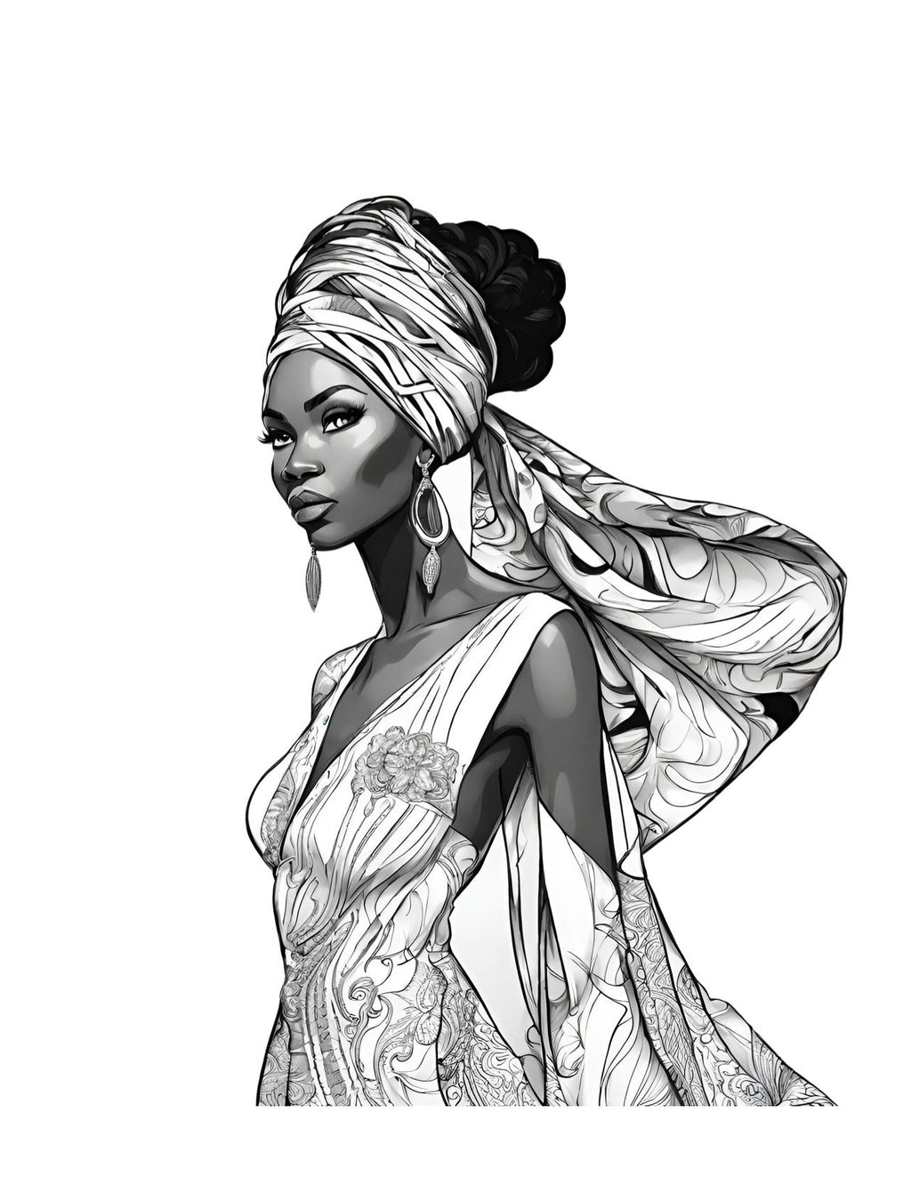 Fashion Coloring Page of a Russian Traditional Folk Dress, showcasing Cultural Diversity and Global Fashion in the World Fashion Coloring Book by Blululi
