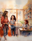 Kids storybook illustration of friends on a whimsical adventure