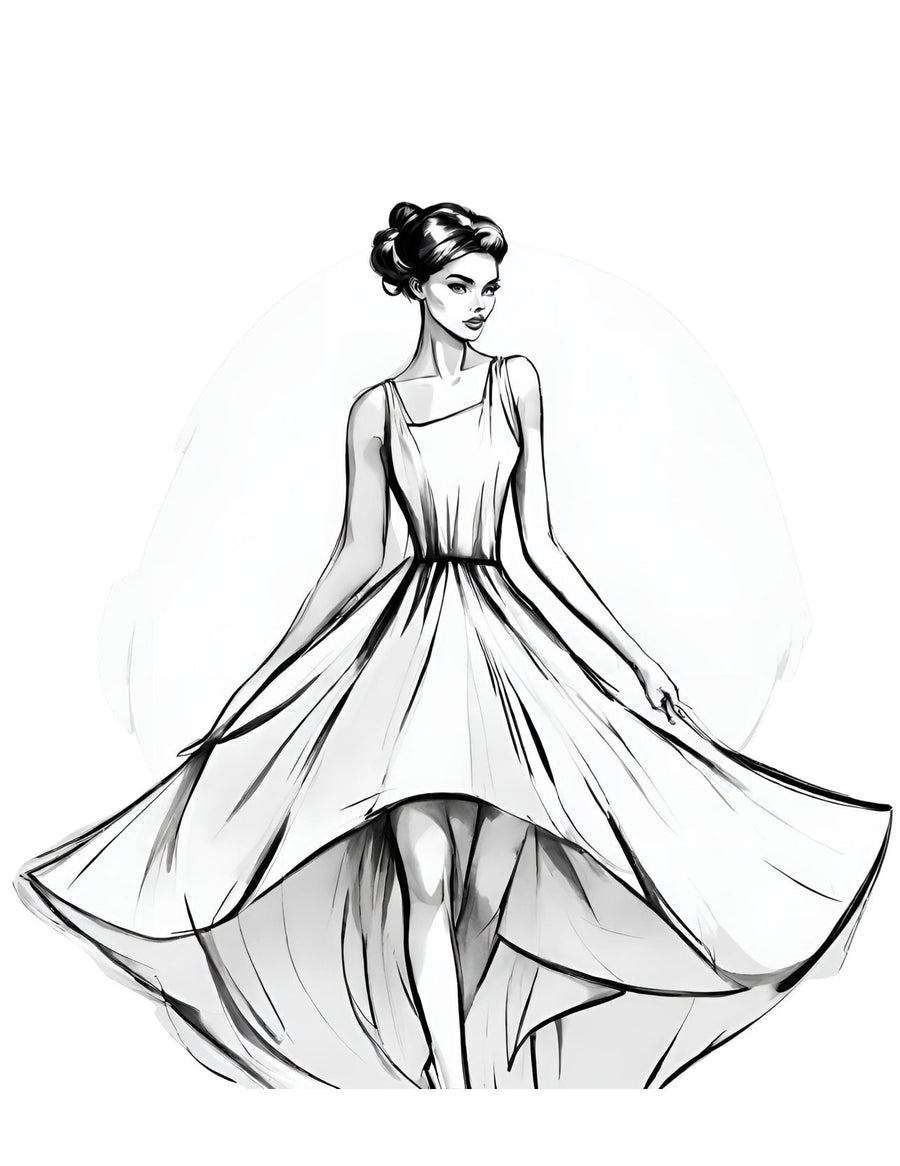 Illustration of a Mexican Traditional Dress, a page from the World Fashion Dresses Coloring Book for Kids and Adults by Blululi