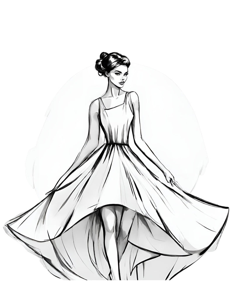 Illustration of a Mexican Traditional Dress, a page from the World Fashion Dresses Coloring Book for Kids and Adults by Blululi
