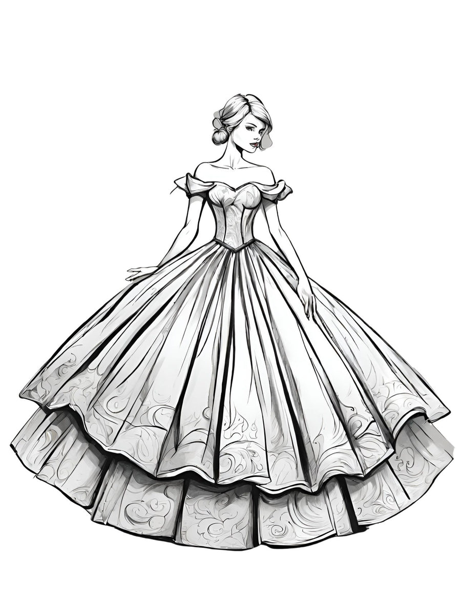 Coloring Page of a Stylish African Tribal Dress with Intricate Patterns, part of the Fashion Coloring Book for All Ages by Blululi