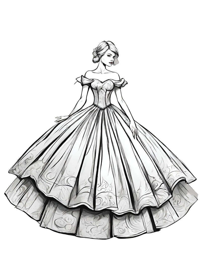 Coloring Page of a Stylish African Tribal Dress with Intricate Patterns, part of the Fashion Coloring Book for All Ages by Blululi
