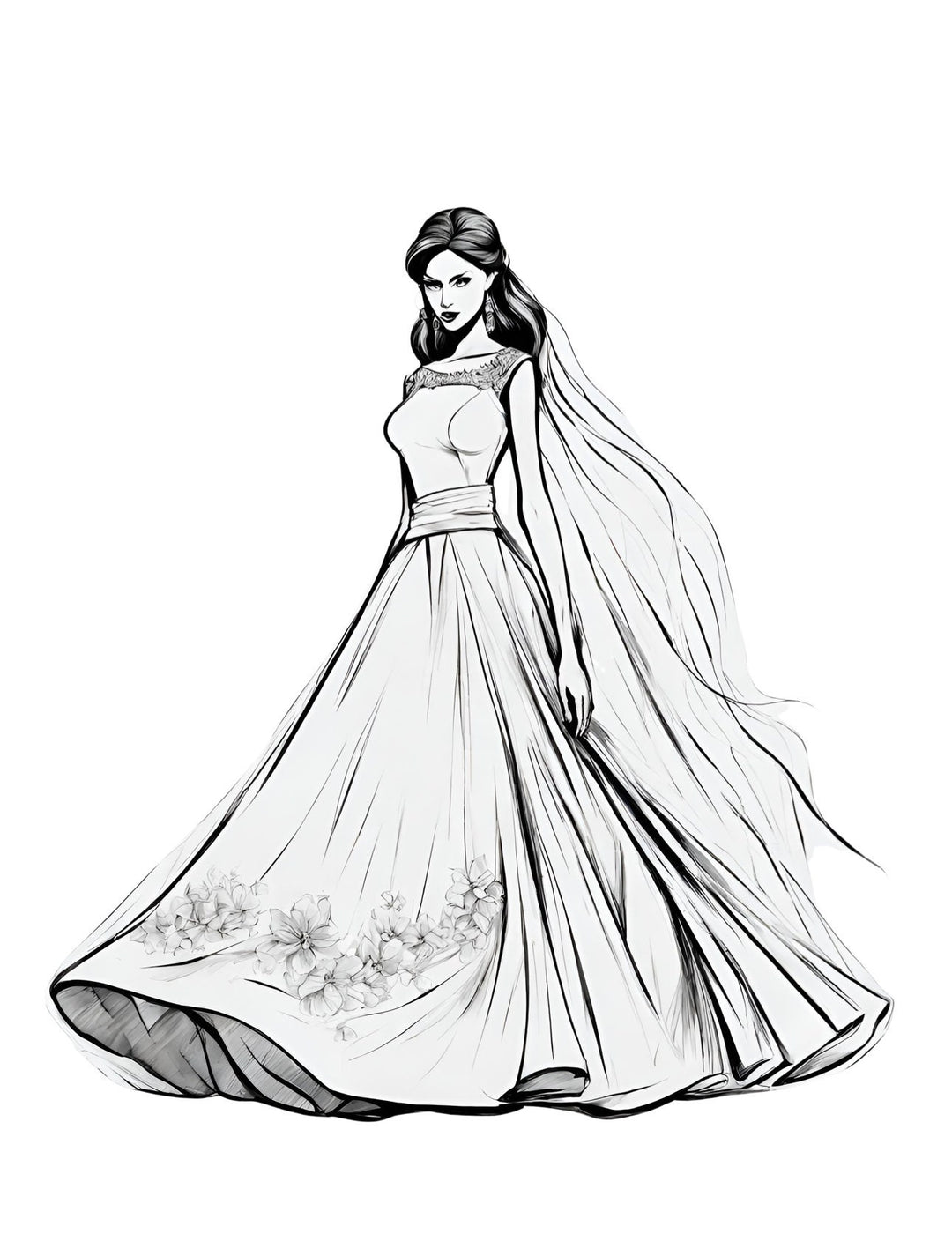 Coloring Page of a Middle Eastern Abaya Dress, part of the Fashion Coloring Book celebrating Cultural Diversity and Global Fashion by Blululi