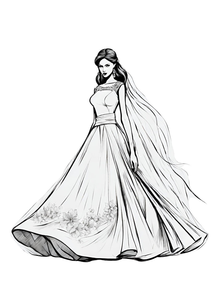 Coloring Page of a Middle Eastern Abaya Dress, part of the Fashion Coloring Book celebrating Cultural Diversity and Global Fashion by Blululi
