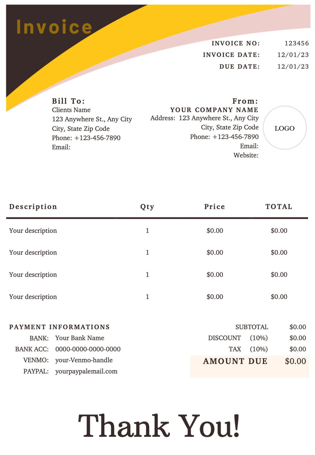 Blululi Brown Invoice Template: Small Business Solution - US Letter Size