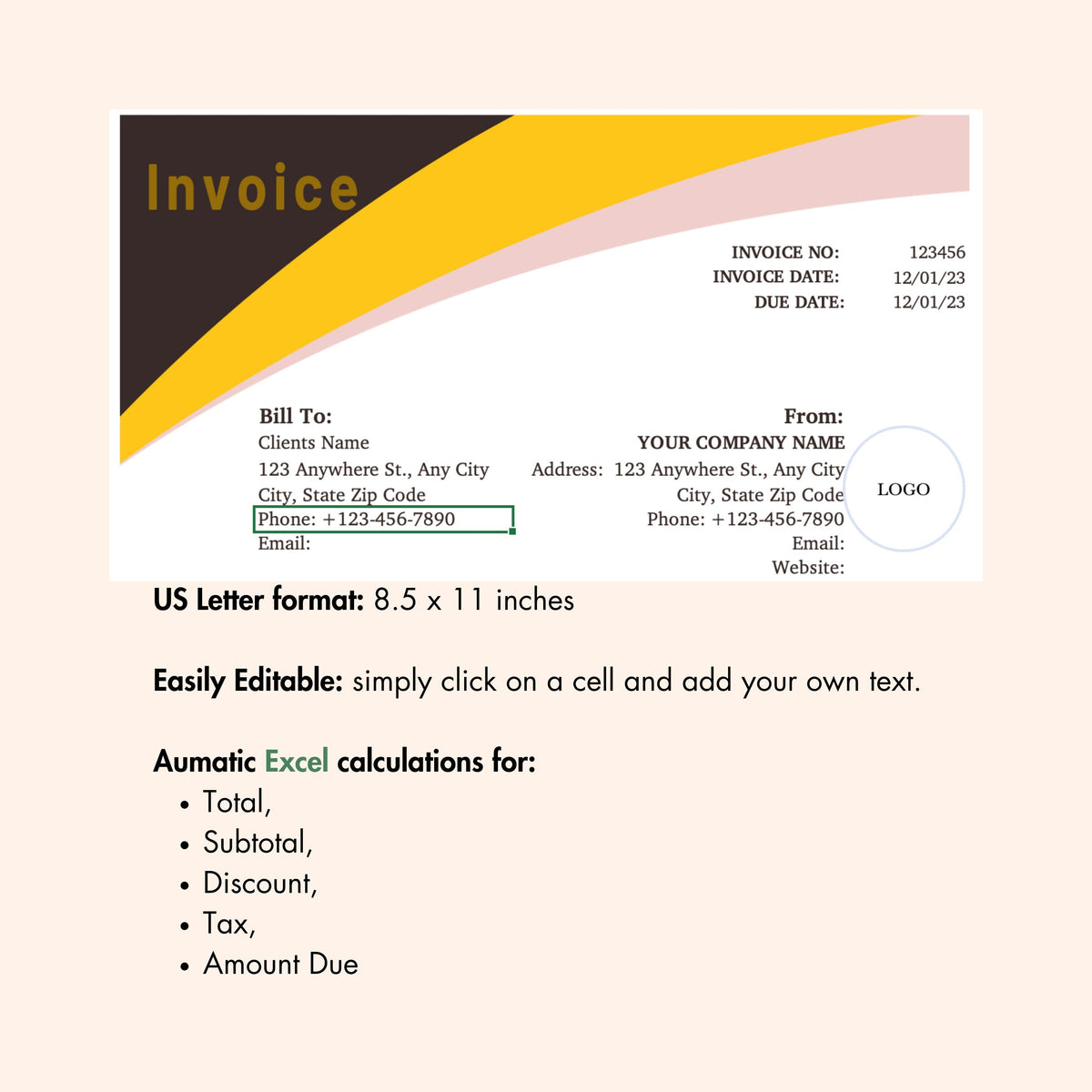 Blululi Brown Invoice Template: Small Business Solution - US Letter Size