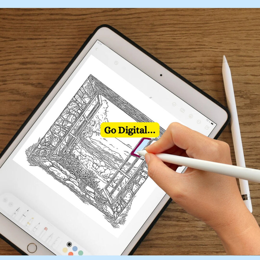 Schöne Aussichten Malvorlagen: 13 Landschaftsansichten aus dem Fenster, druckbare Seiten, Naturszenen, digitales Ausmalen, Landschaften Malvorlagen