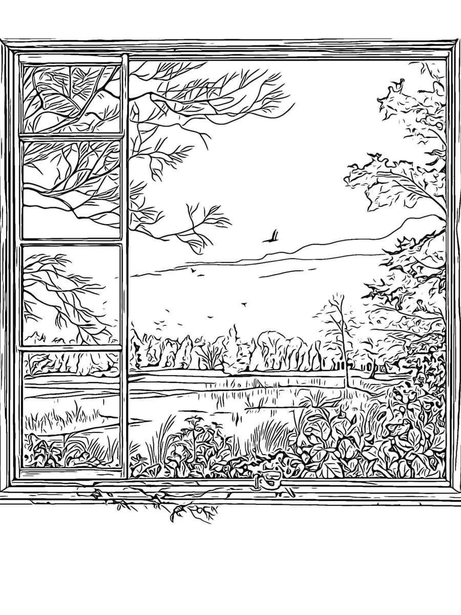 Schöne Aussichten Malvorlagen: 13 Landschaftsansichten aus dem Fenster, druckbare Seiten, Naturszenen, digitales Ausmalen, Landschaften Malvorlagen