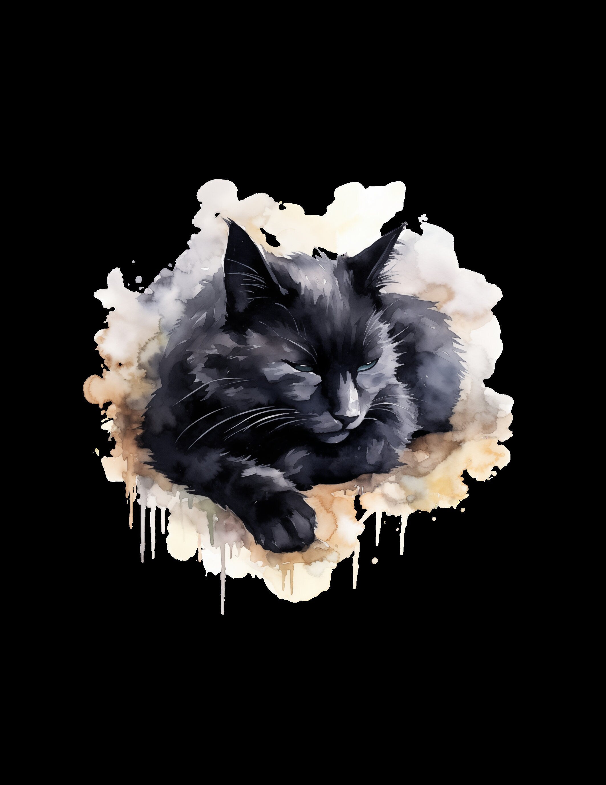101 Aquarell-ClipArts mit schwarzen Katzen - Skurriles PNG-Paket mit Katzenmotiven