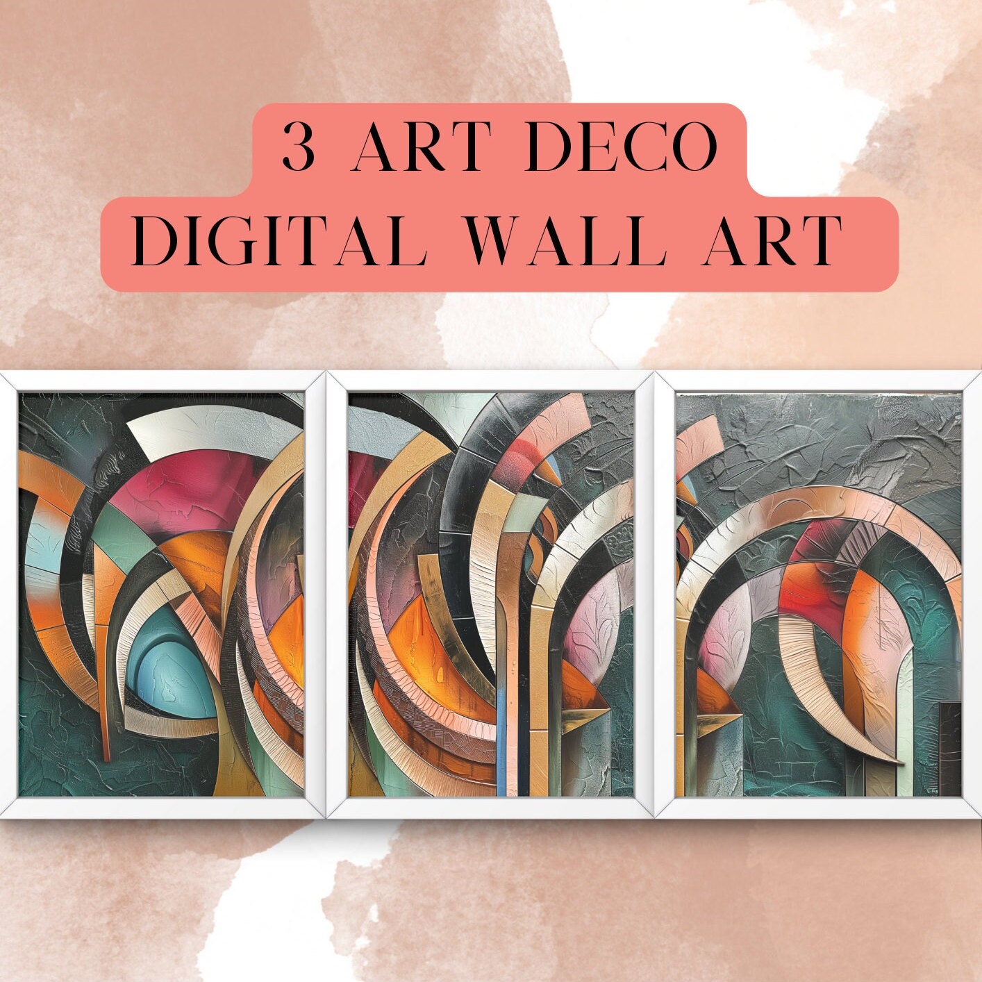 Art Deco Wall Art with geometric shapes for Living room Gallery 