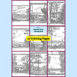 Printable digital coloring pages featuring 13 beautiful landscape views from a window, perfect for nature lovers and landscape enthusiasts