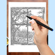 Printable nature scenes coloring pages, featuring 13 stunning landscape views from a window, perfect for digital coloring