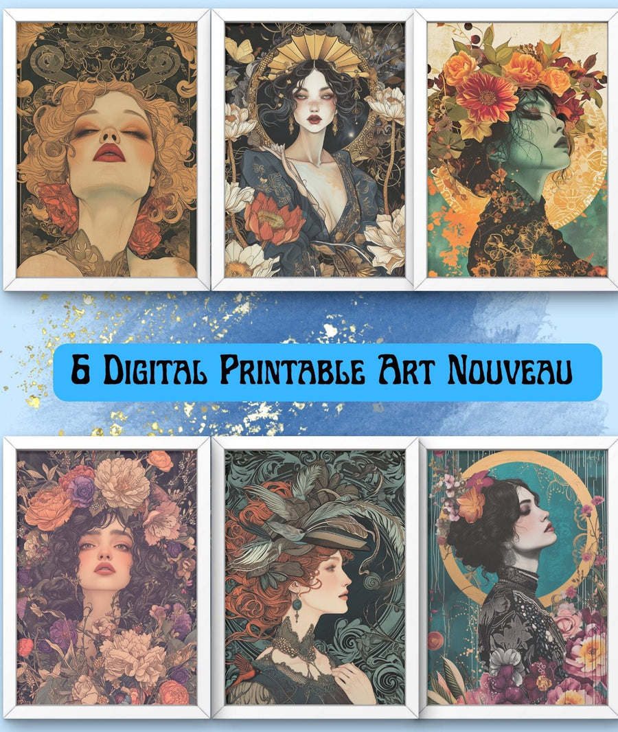 Blululi Digital Wall Art Nouveau Women - 6 hochwertige PNGs in 4 Größen