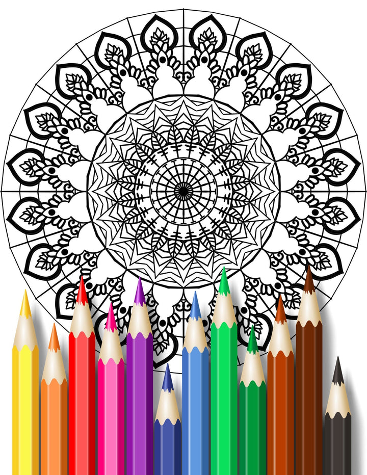 printable mandala coloring book page – 19 hand-drawn pages PDF download