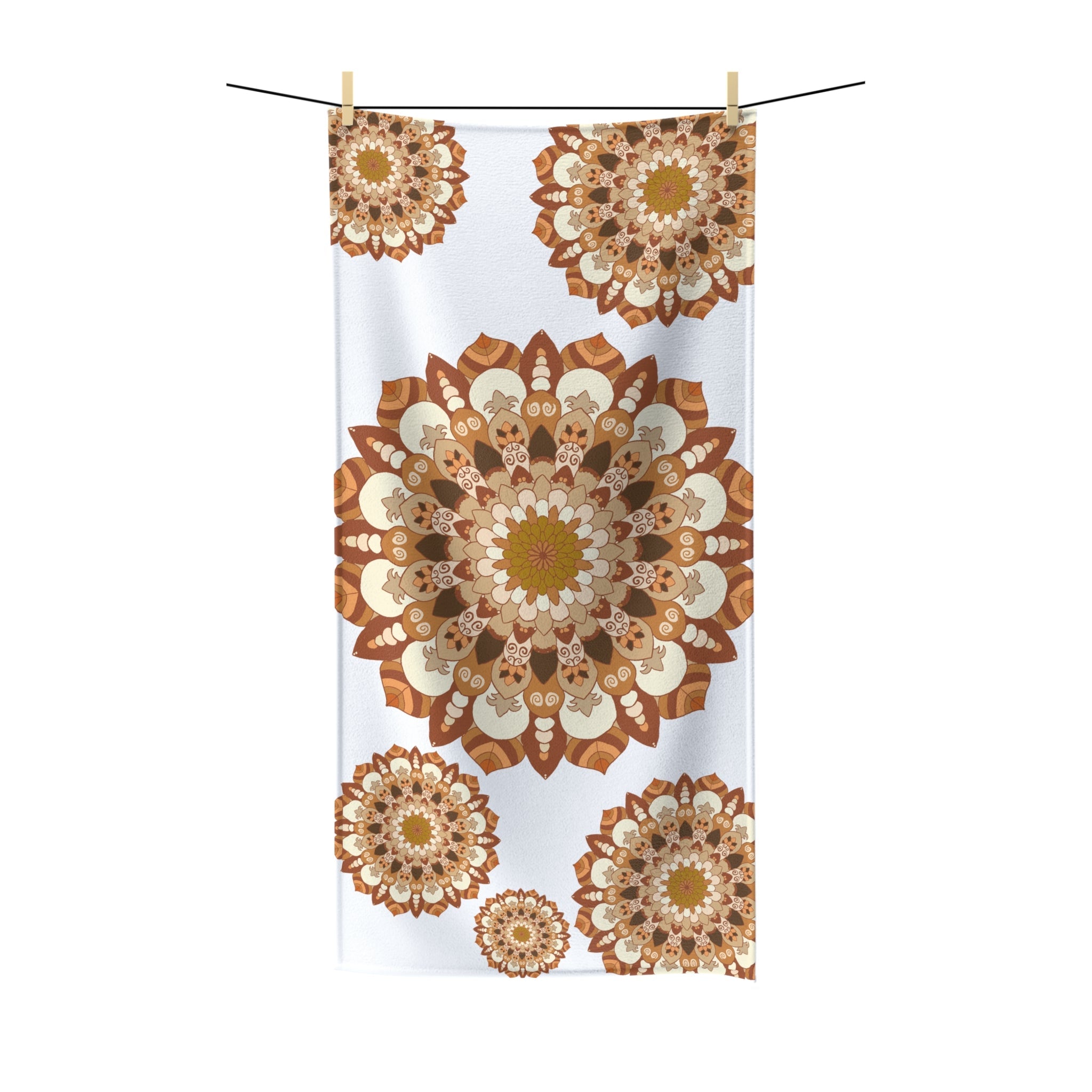 Intricate Mandala Bath Towel - Brown & Gold Home Decor - Blululi