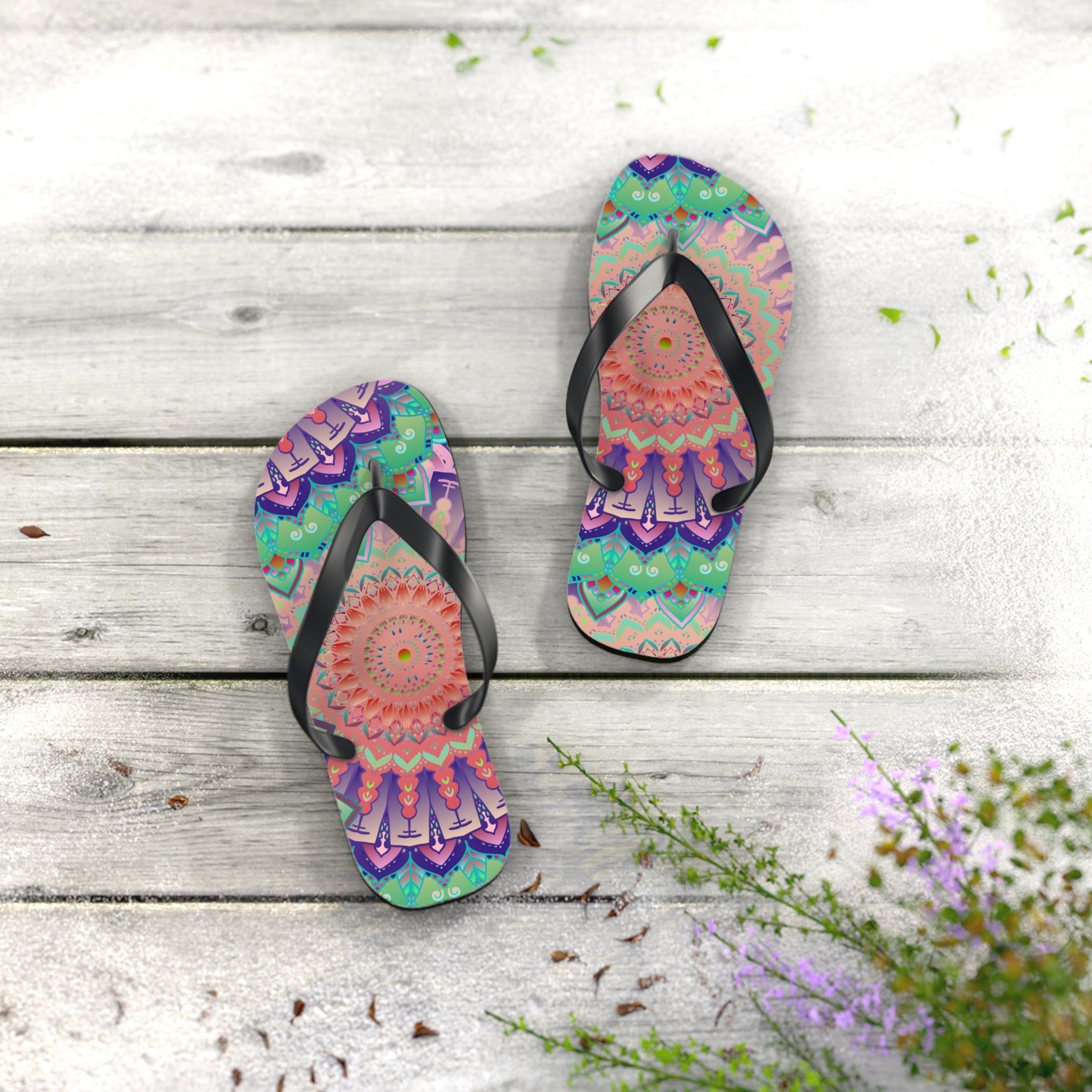 Intricate Mandala Flip Flops - Floral Design Shoes - Blululi