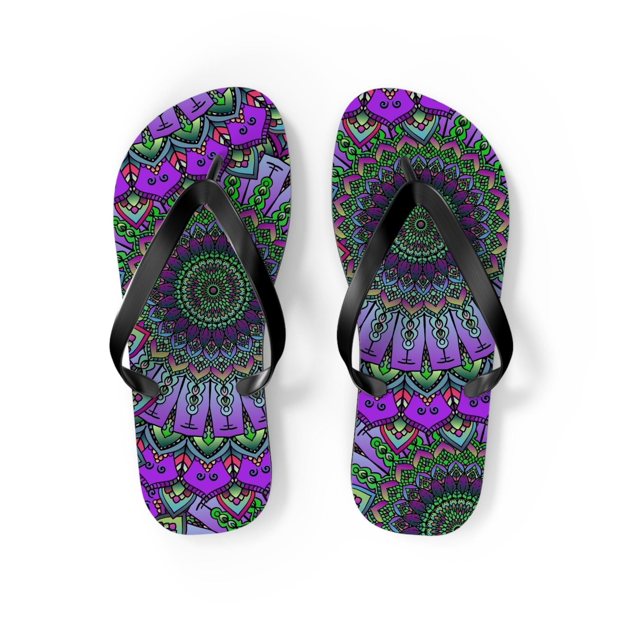 Intricate Mandala Flip Flops - Purple & Green Shoes - Blululi