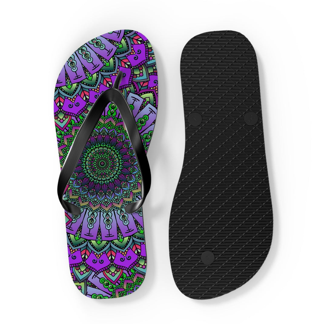 Intricate Mandala Flip Flops - Purple & Green Shoes - Blululi