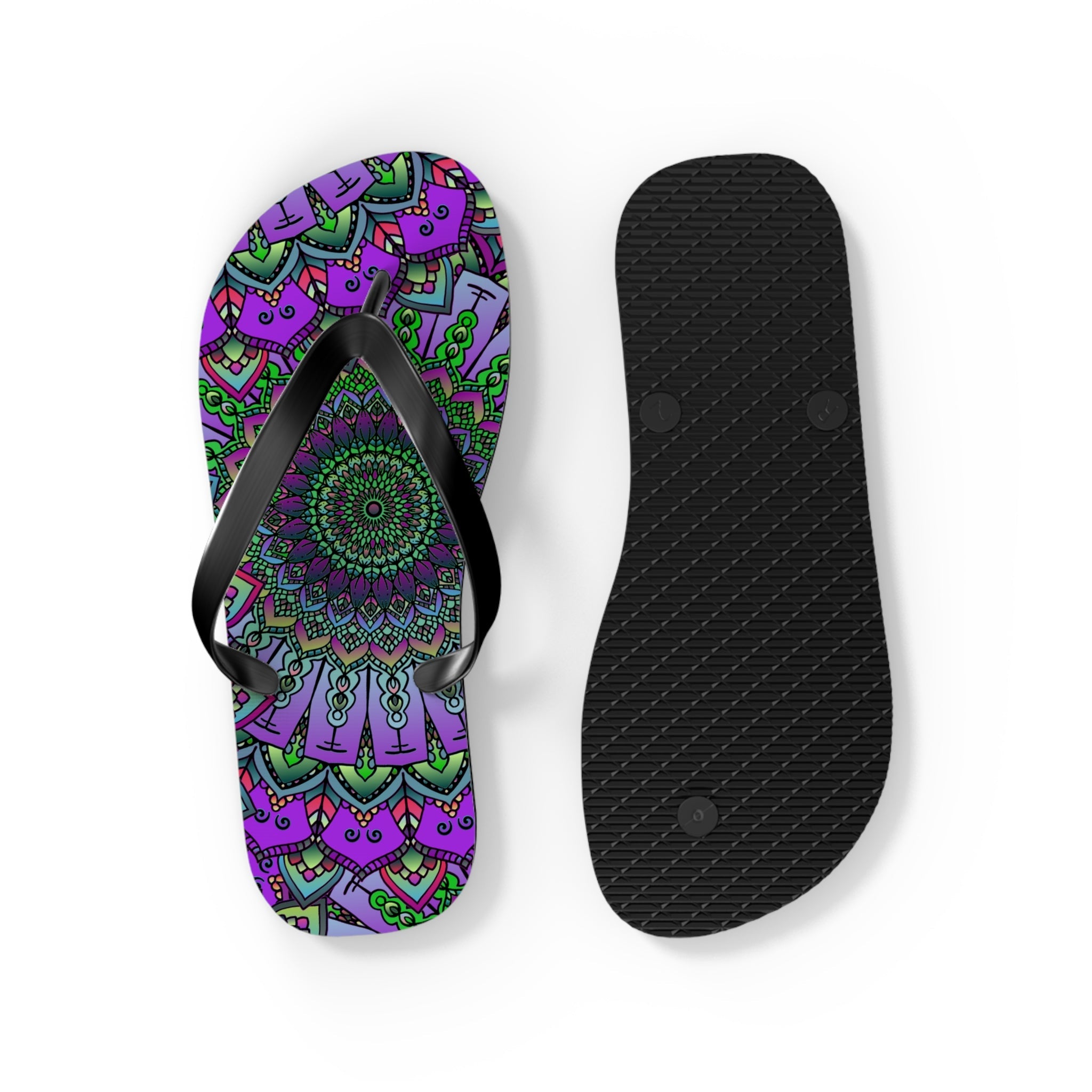 Intricate Mandala Flip Flops - Purple & Green Shoes - Blululi