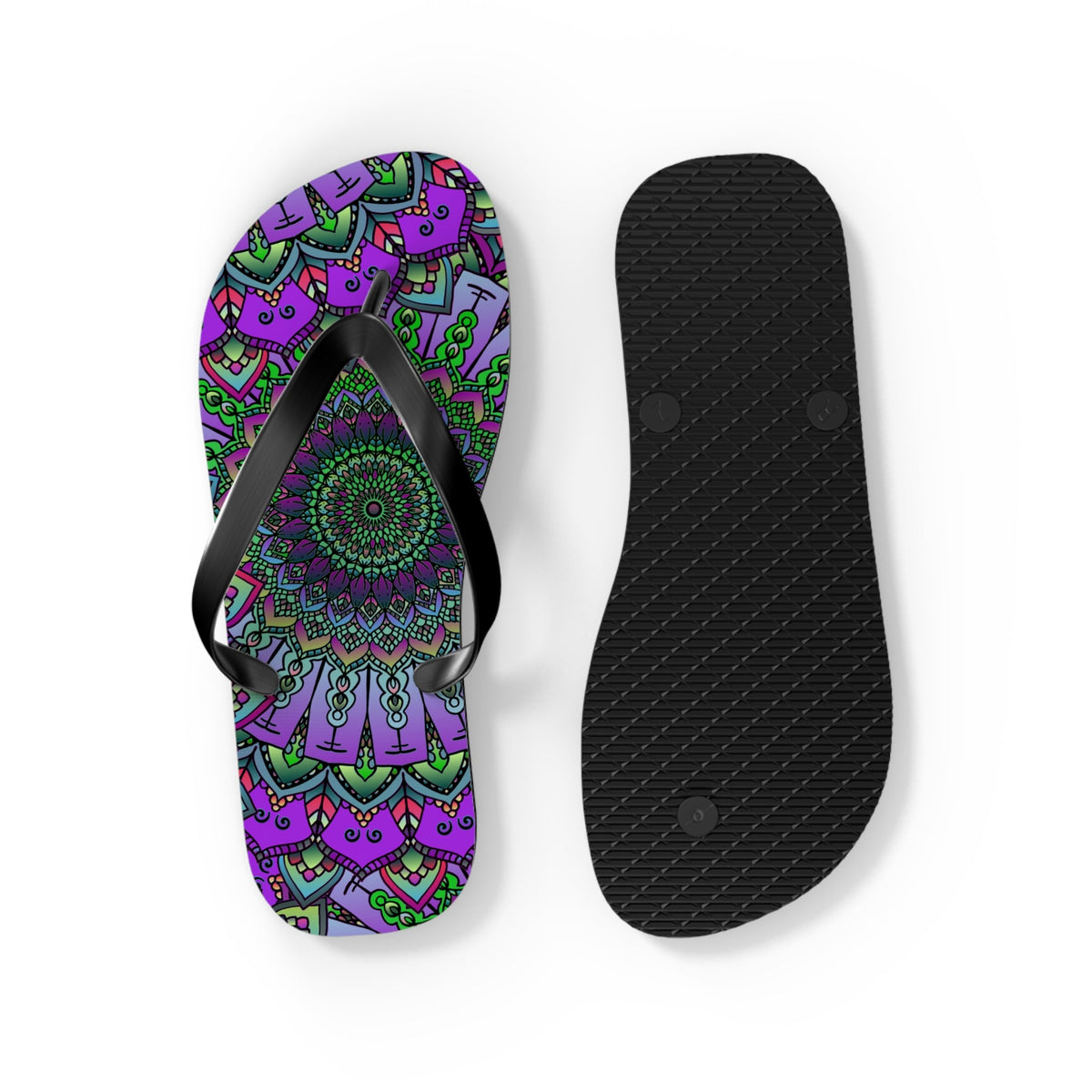 Intricate Mandala Flip Flops - Purple & Green Shoes - Blululi