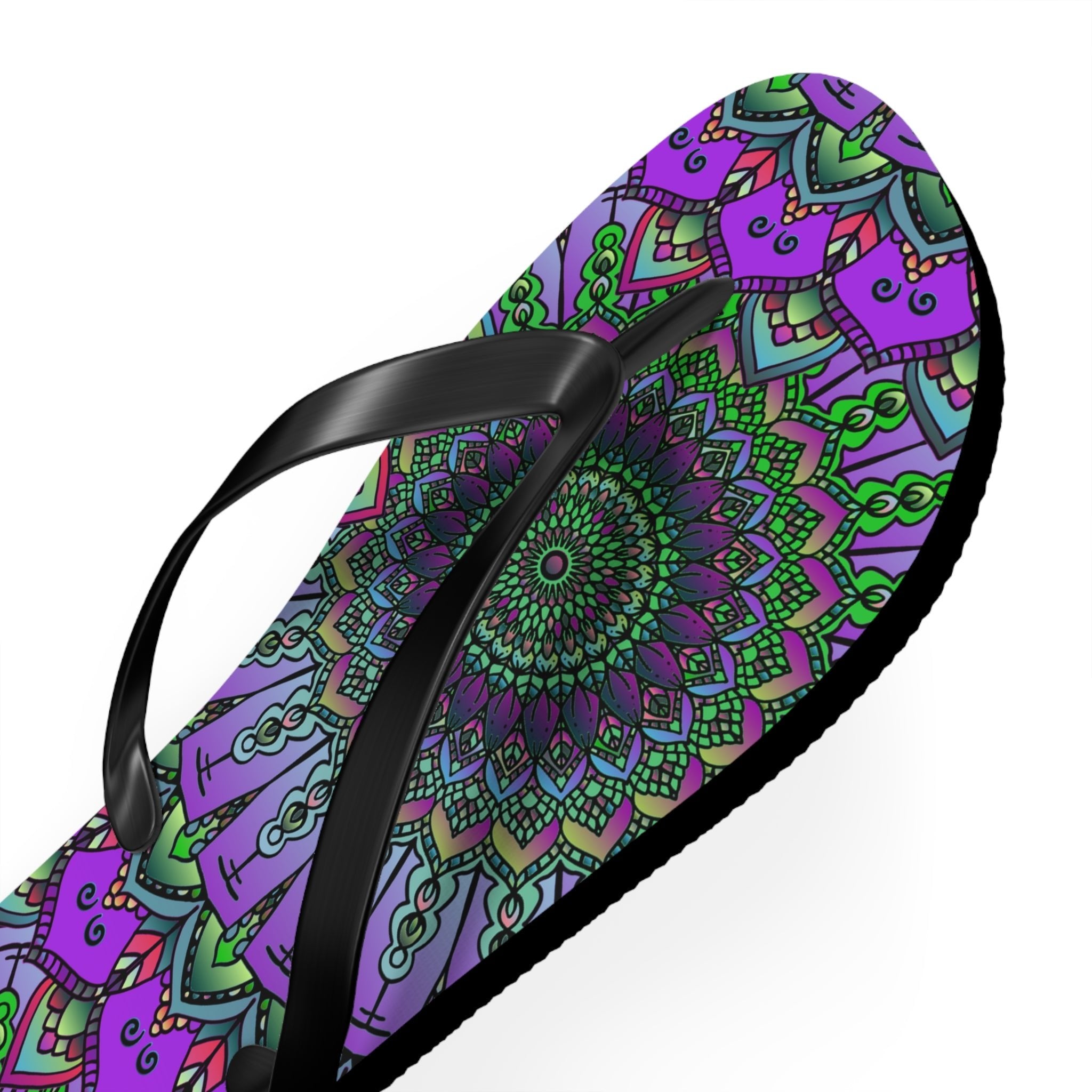 Intricate Mandala Flip Flops - Purple & Green Shoes - Blululi