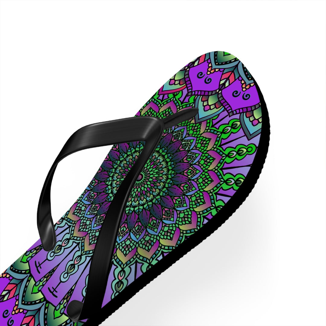 Intricate Mandala Flip Flops - Purple & Green Shoes - Blululi