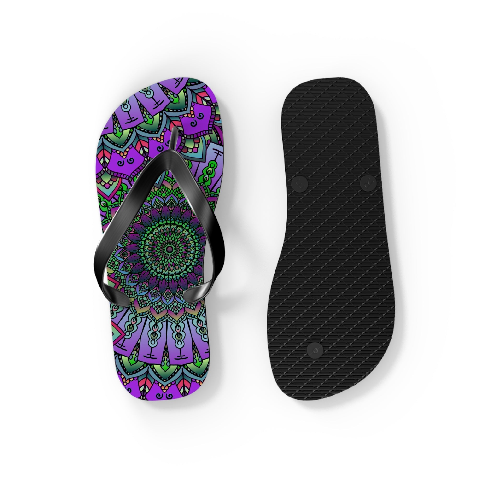 Intricate Mandala Flip Flops - Purple & Green Shoes - Blululi