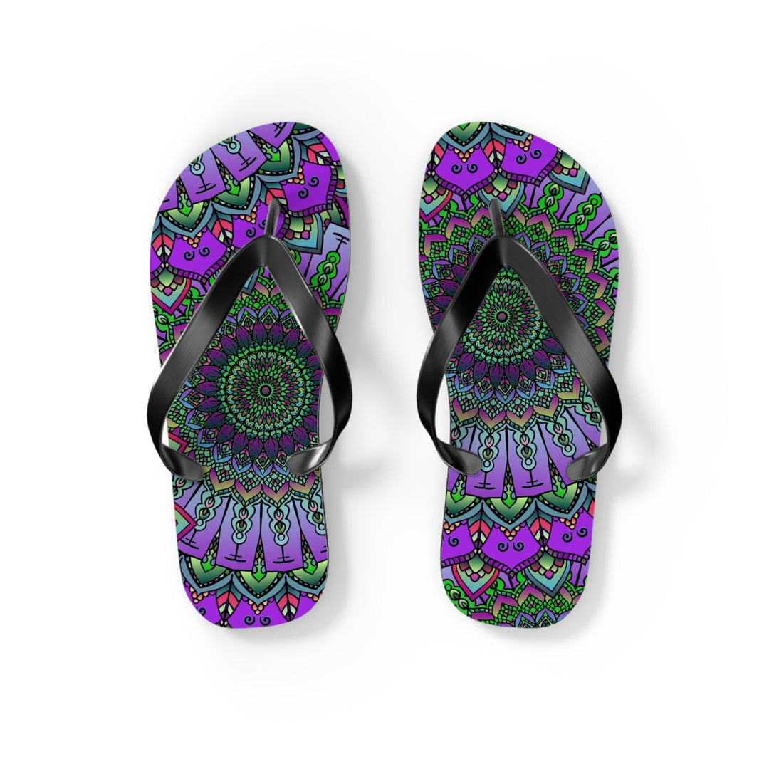 Intricate Mandala Flip Flops - Purple & Green Shoes - Blululi